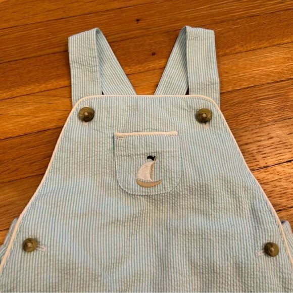 Janie and Jack Blue/White Stripe Embroidered Sailboat Overall Shorts NWT - Picture 3 of 5